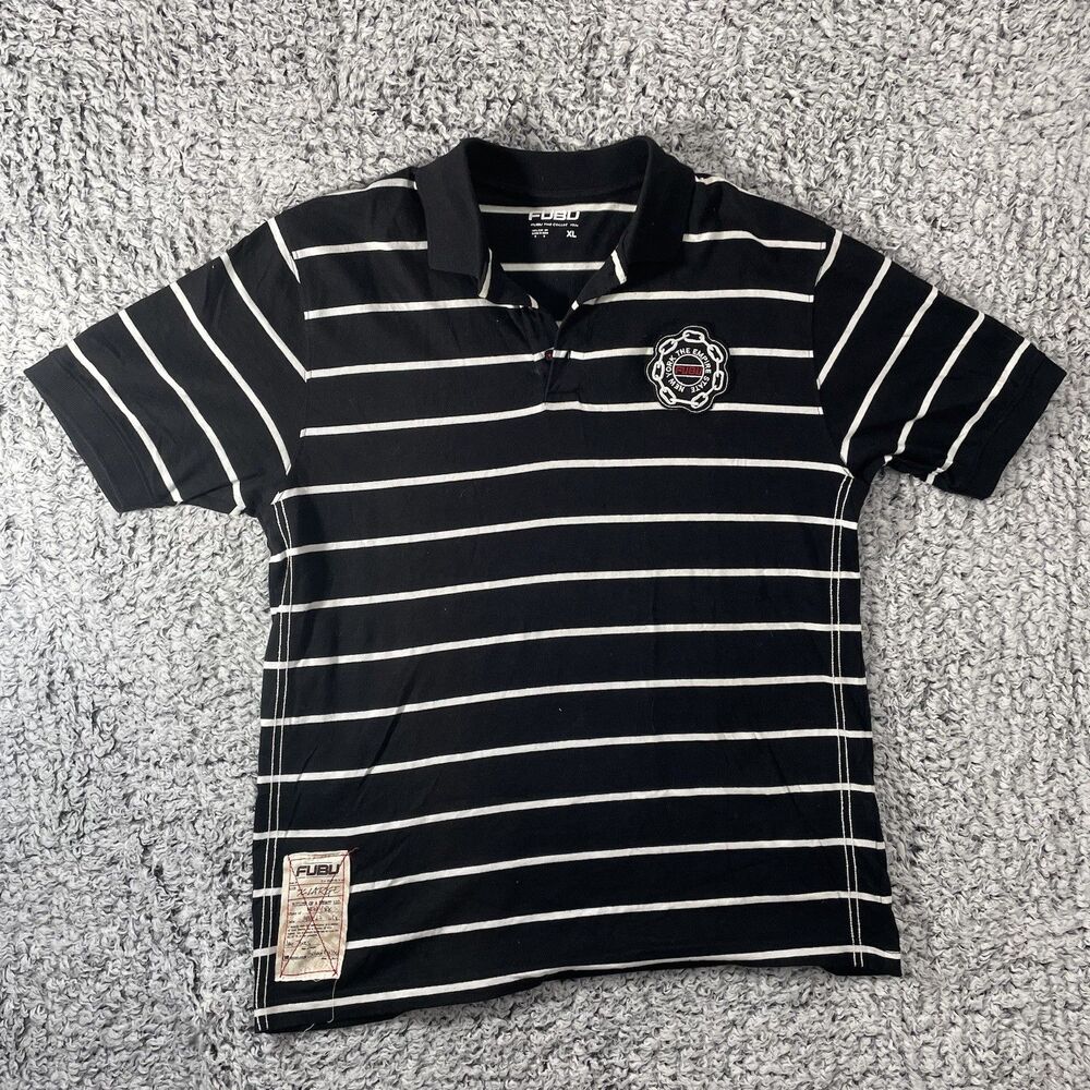 Fubu Polo Shirt Mens XL Red Black Striped Y2K Street Hip Hop Rugby
